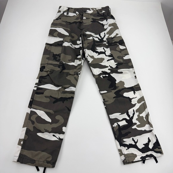 Pants - Urban Camo Cargo Pants Grey White Black High Waisted / BDU/ Y2K/Baggy SM Regular